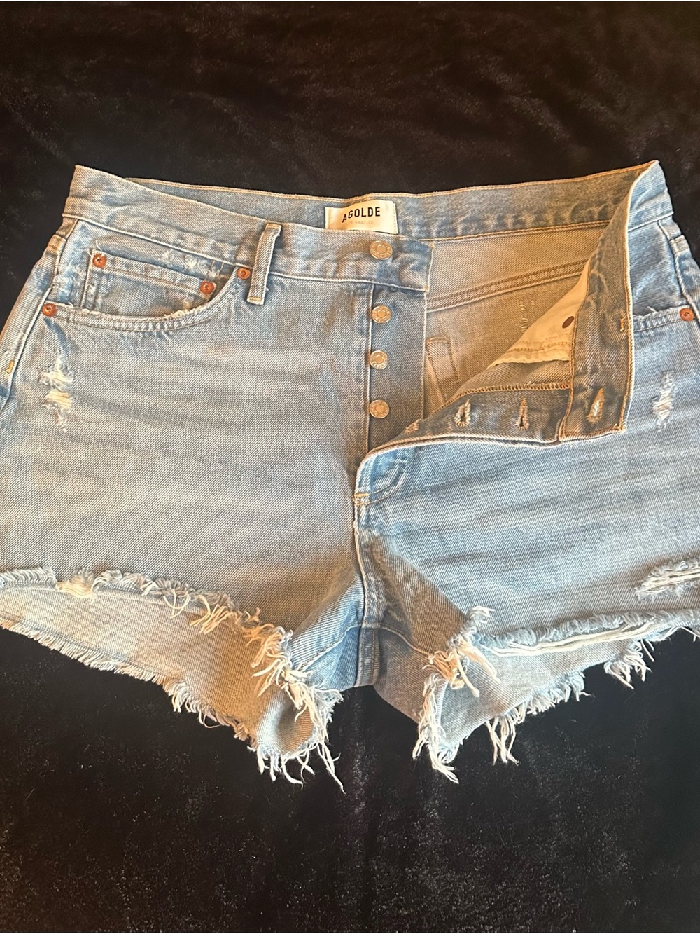 AGOLDE Parker Light Blue High-Rise Distressed Denim Shorts size 29